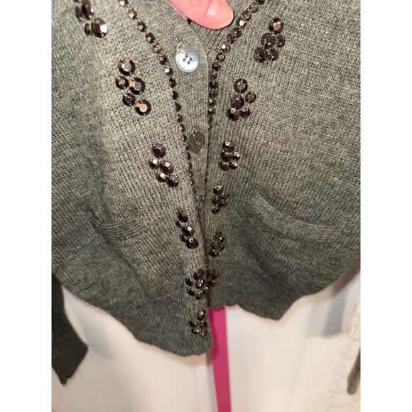 J Crew Embellished Button Front Cardigan Sweater Olive Green Size Small - Picture 3 of 5